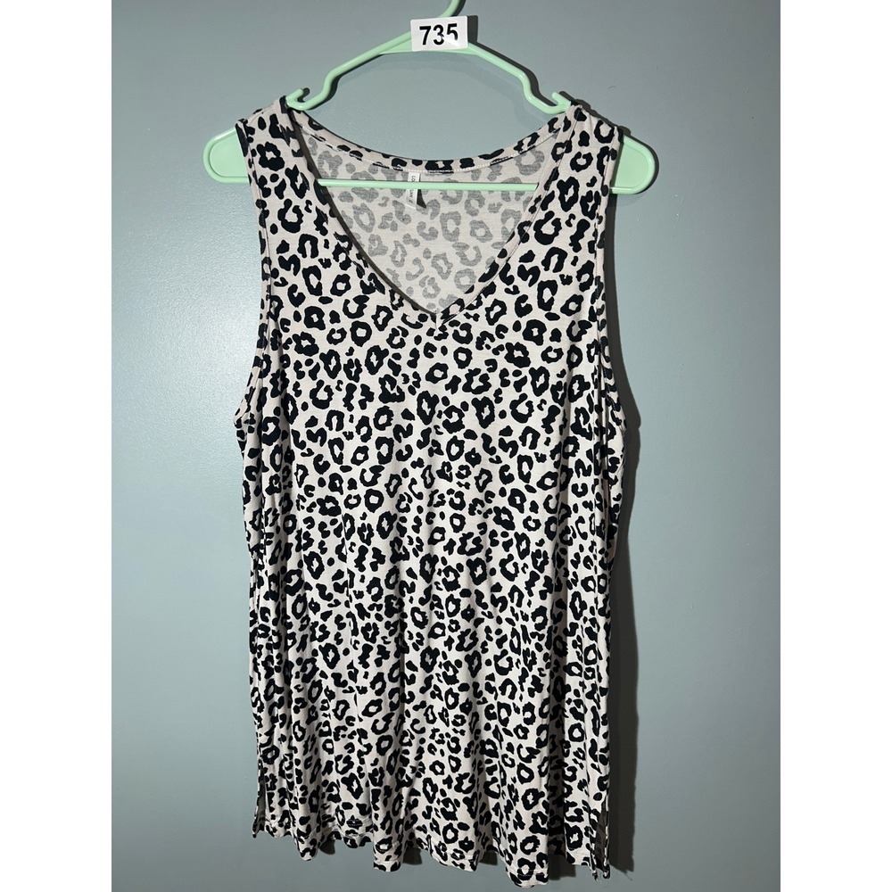 Longyuan Leopard Print V-Neck Tank Top/XL Black